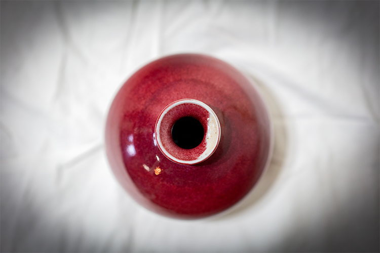 top view of copper red vase round vase hand thrown by potter Converse Fields