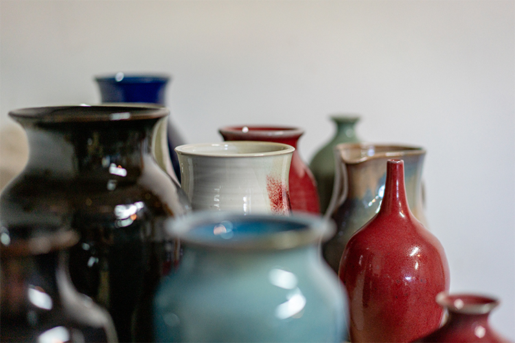 collection of stoneware vases hand thrown by Converse Fields