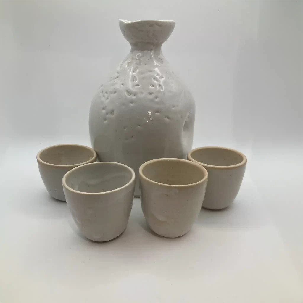 sake set light grey hand thrown by Converse Fields Pottery in Terrebonne Oregon